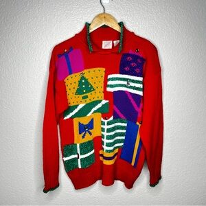 Vintage Women’s Christmas Holiday Pullover Colorful Patchwork Presents Sweater M